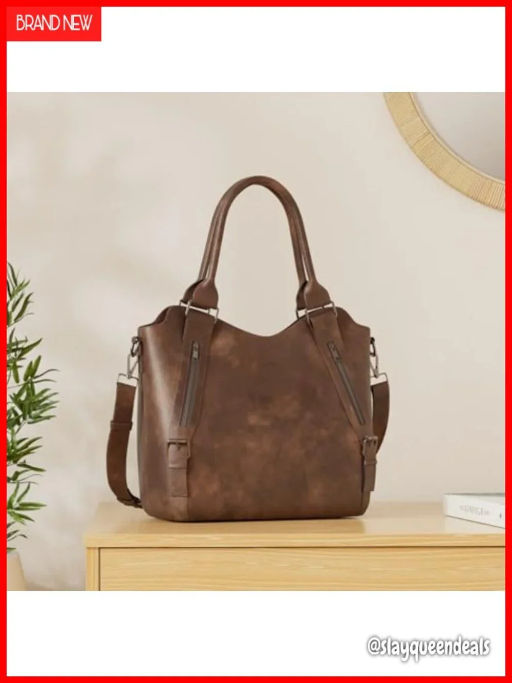 Large Vegan Leather Hobo Bag with Multiple Pockets, Adjustable Strap